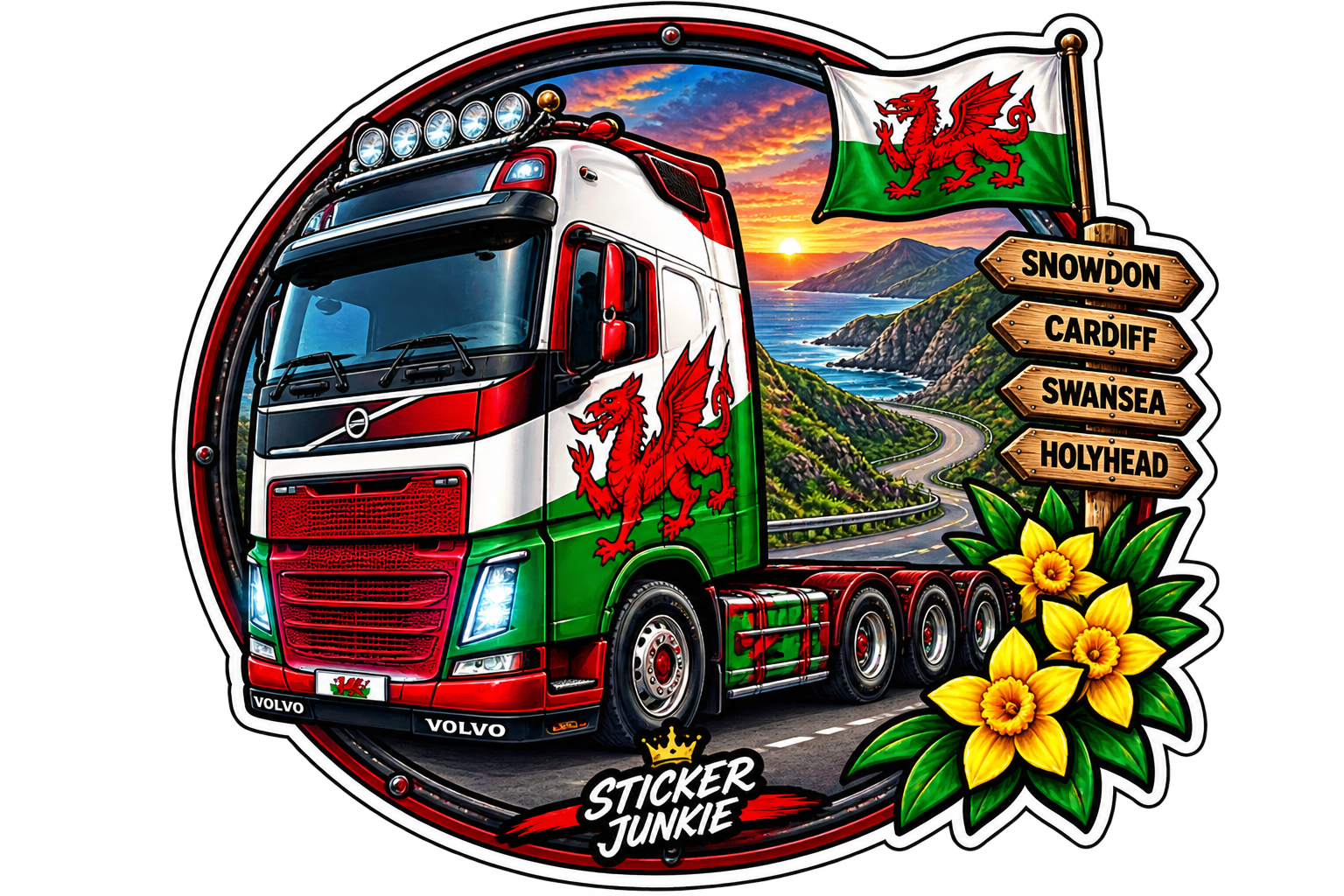 Welsh Scenic Volvo 11cm Diecut Sticker