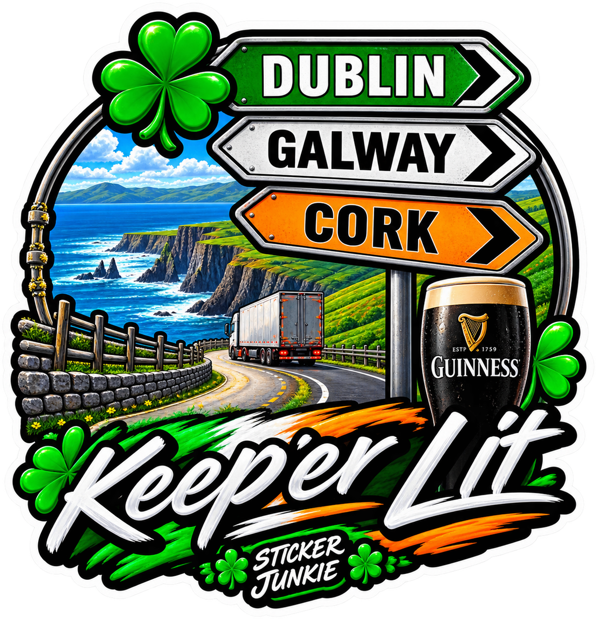 Irish Style Keep Er’ Lit 11cm Diecut Sticker
